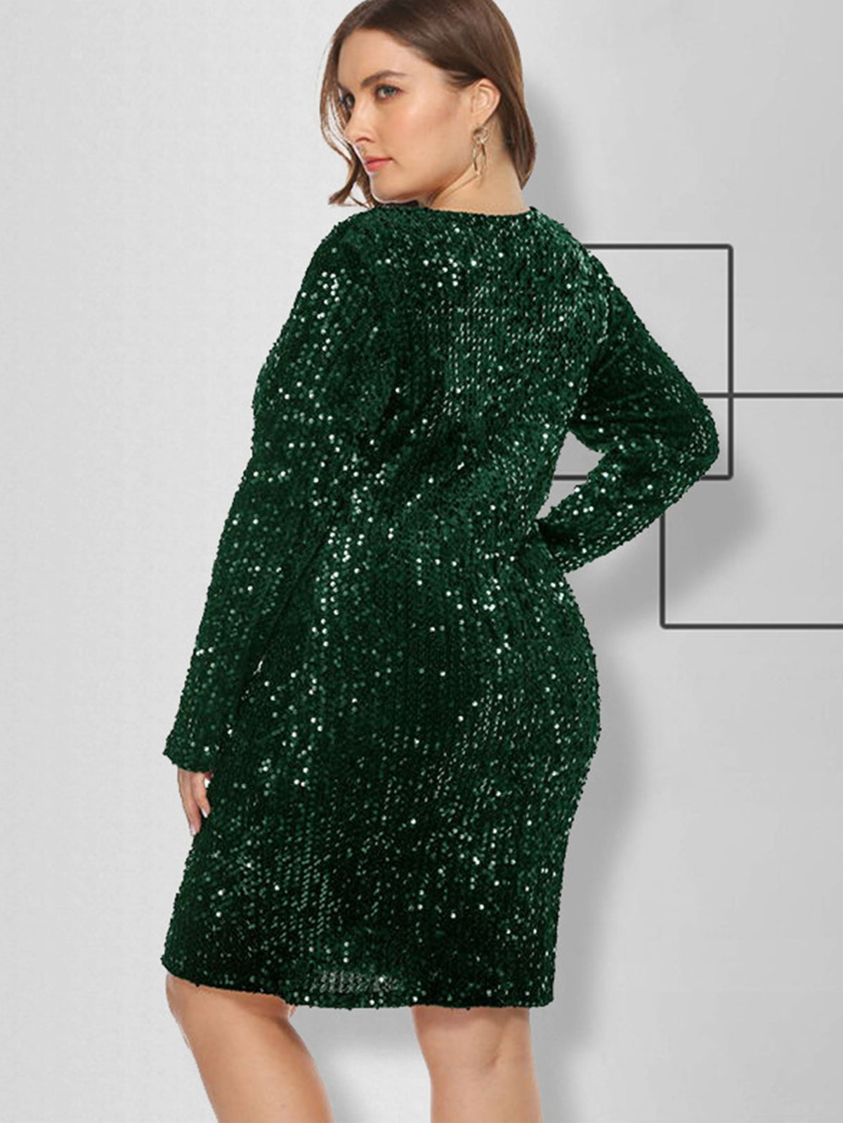 Sequin Long Sleeve V-Neck Bodycon Mini Dress - View 3