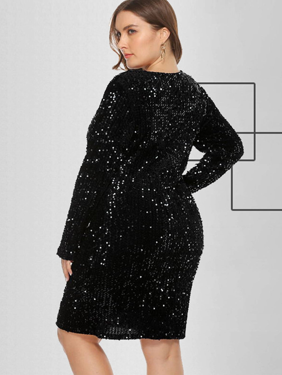 Sequin Long Sleeve V-Neck Bodycon Mini Dress - View 11