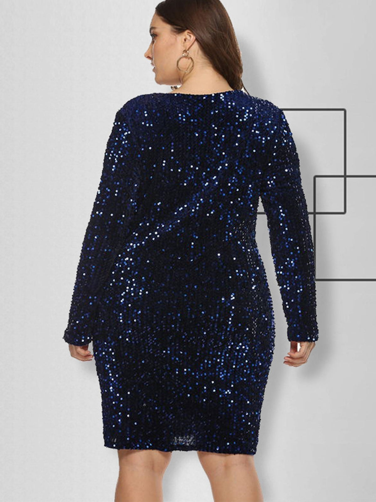 Sequin Long Sleeve V-Neck Bodycon Mini Dress - View 9