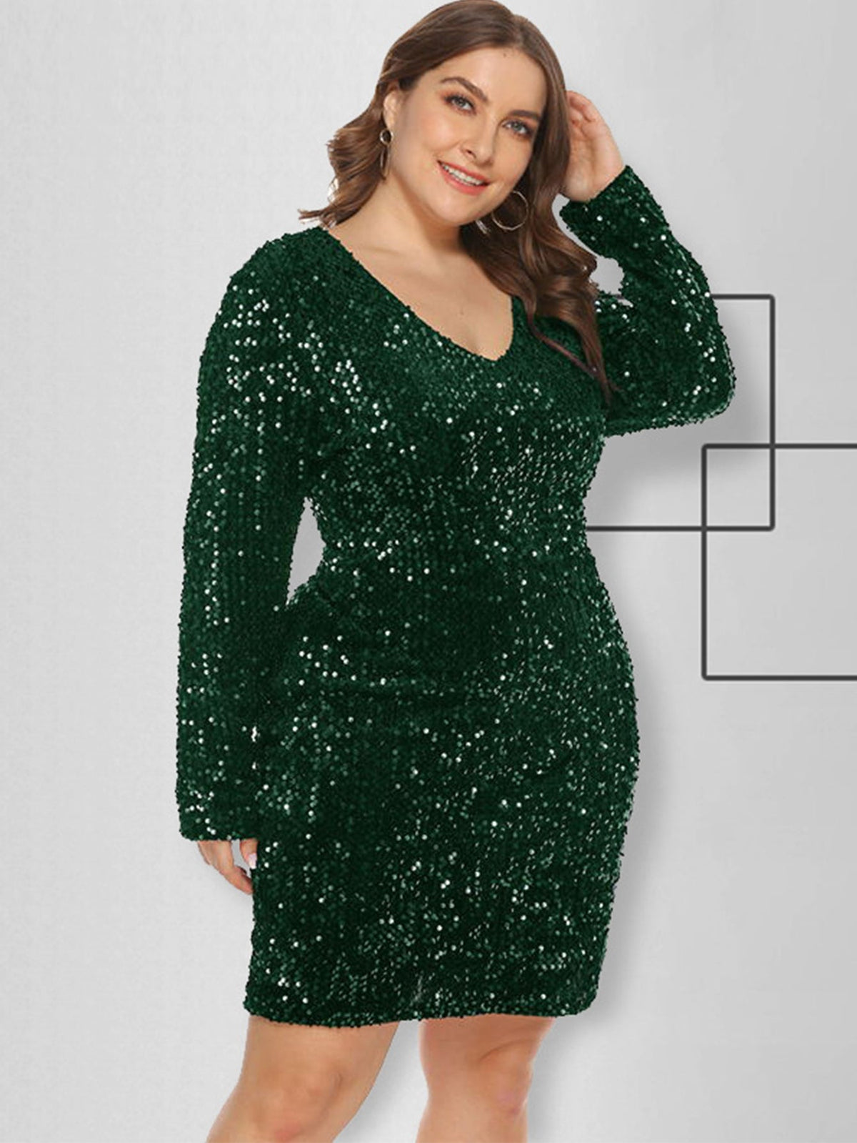 Sequin Long Sleeve V-Neck Bodycon Mini Dress