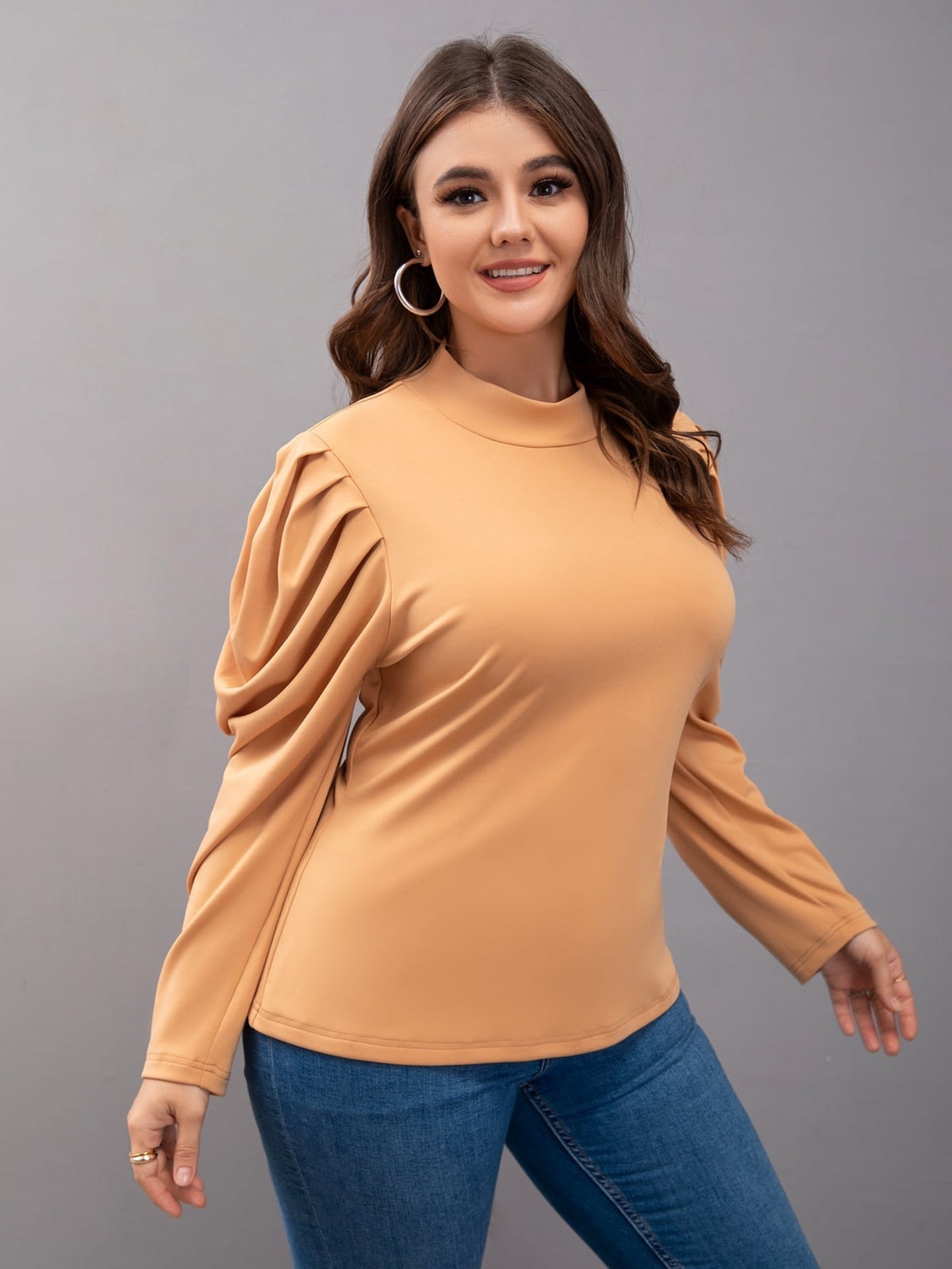 KittenAlarm - Plus Stand Collar Puff Sleeve Tee