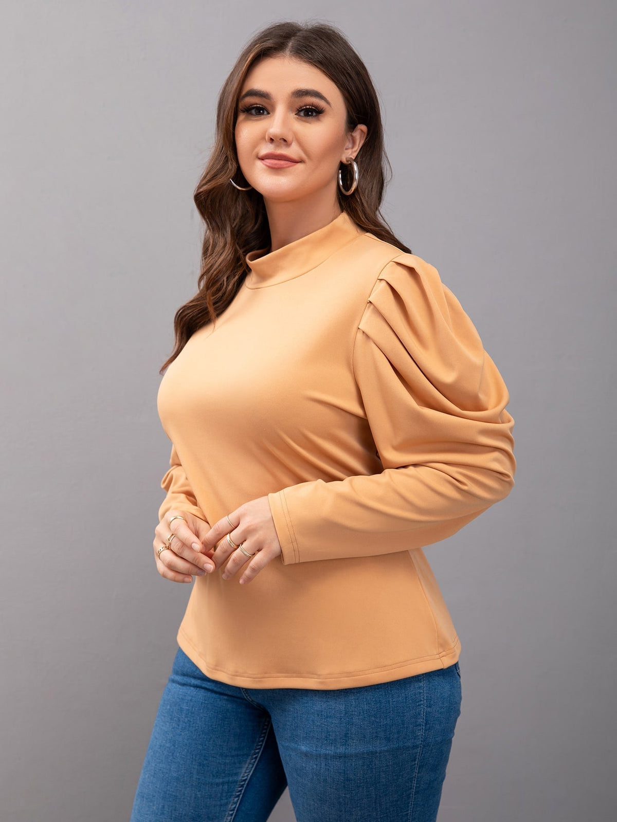 KittenAlarm - Plus Stand Collar Puff Sleeve Tee