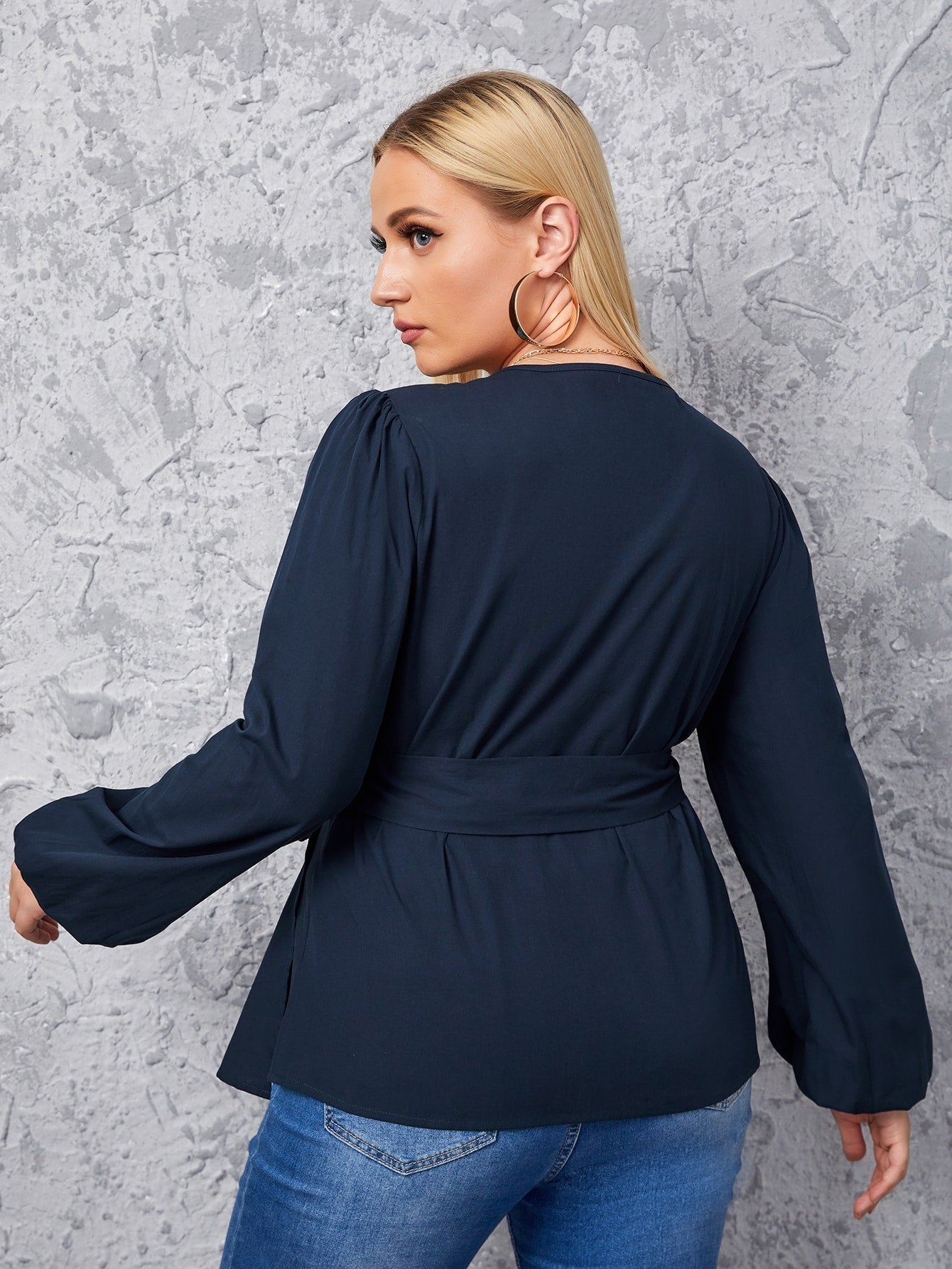 Plus Wrap Tie Side Blouse - Fashionpara