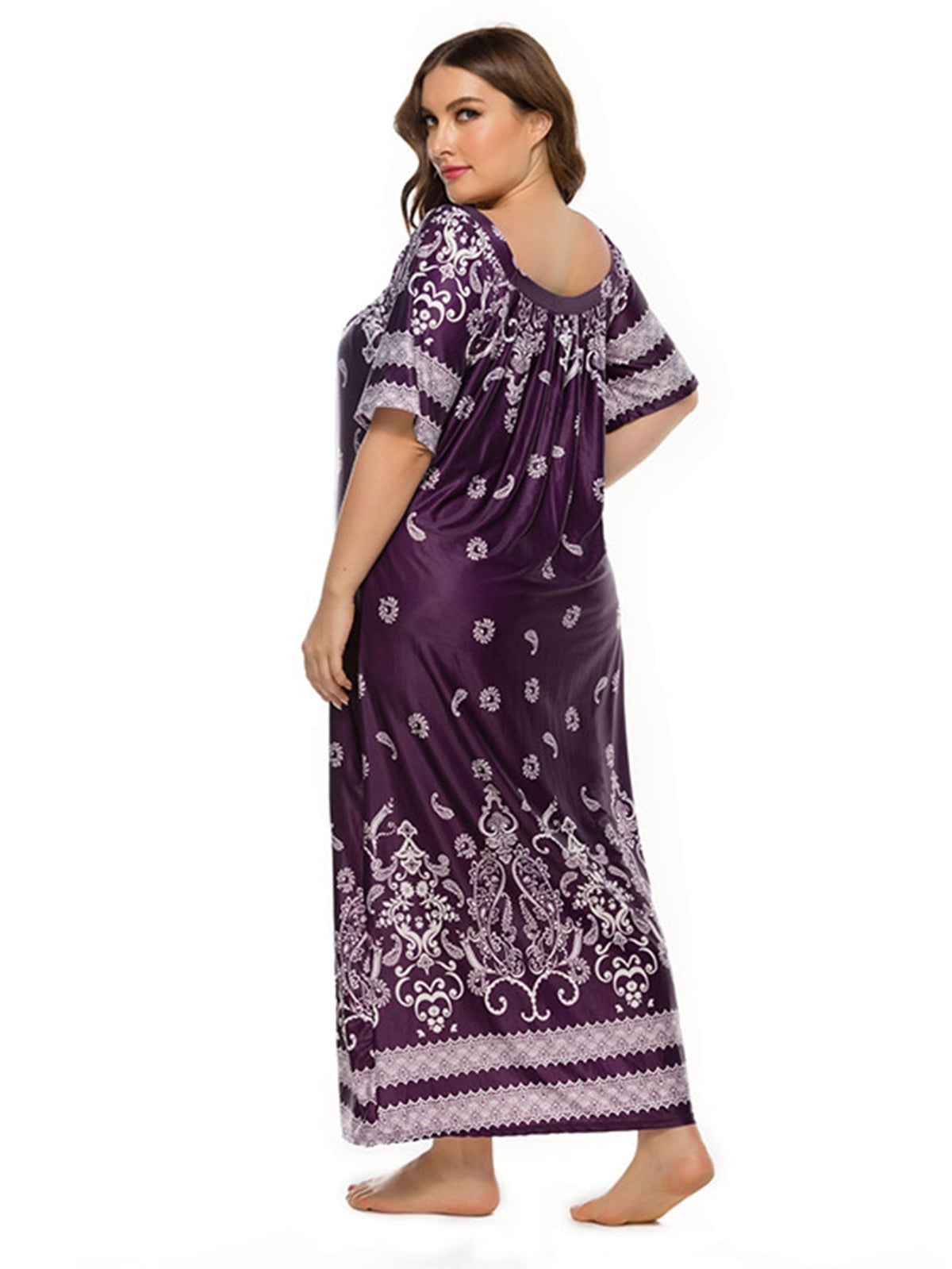 Paisley Print Square Neck Short Sleeve Shift Maxi Dress