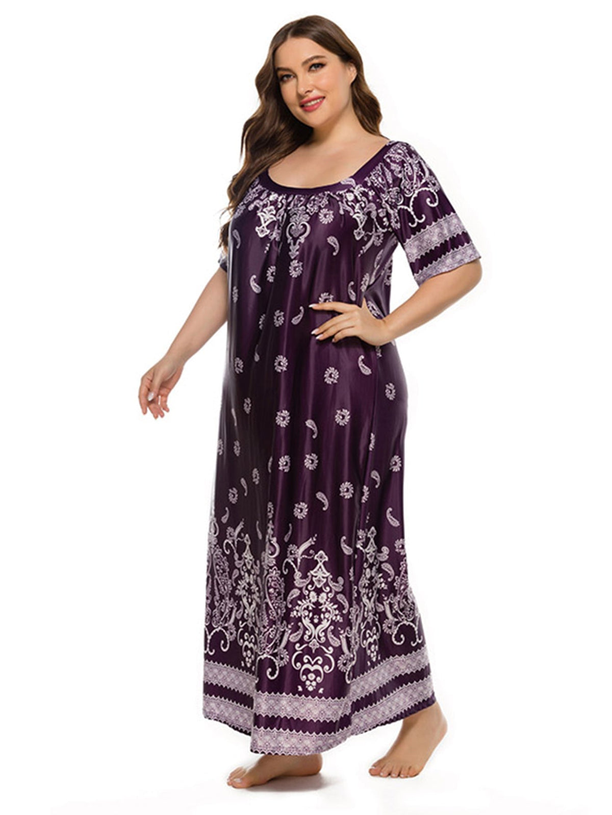Paisley Print Square Neck Short Sleeve Shift Maxi Dress