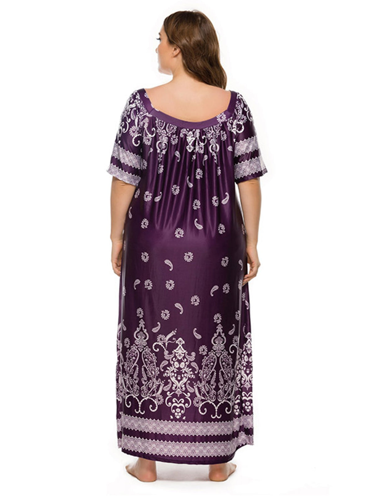 Paisley Print Square Neck Short Sleeve Shift Maxi Dress