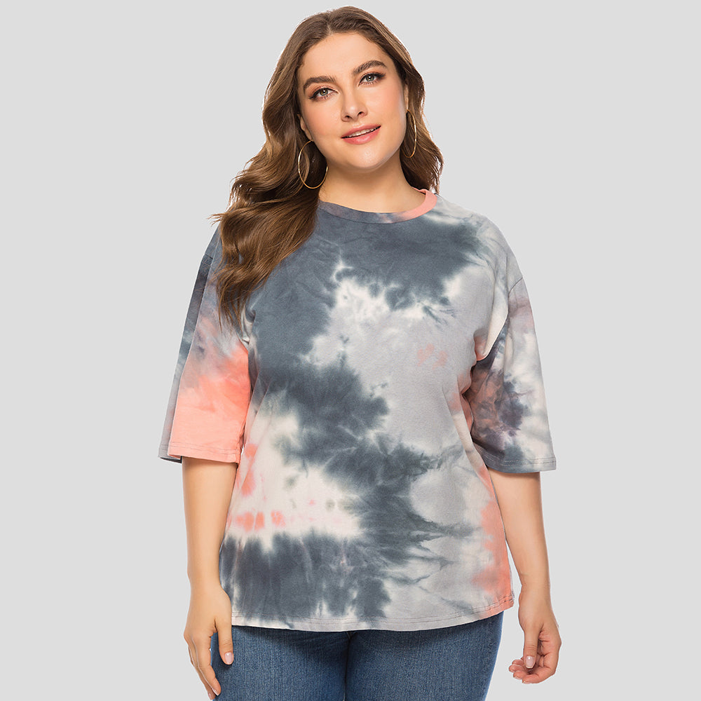 KittenAlarm - Plus size women's fashion tie-dye loose short sleeve casual T - shirt