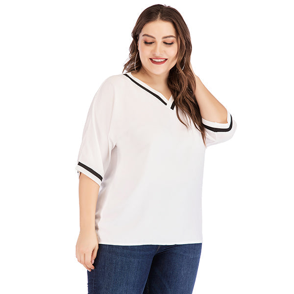KittenAlarm - Plus size women's loose joker V neck short sleeve T-shirt