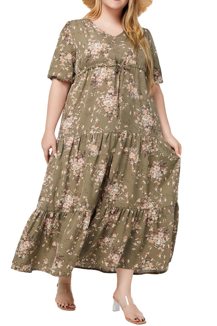 Plus Size A-Line Long Floral Dress