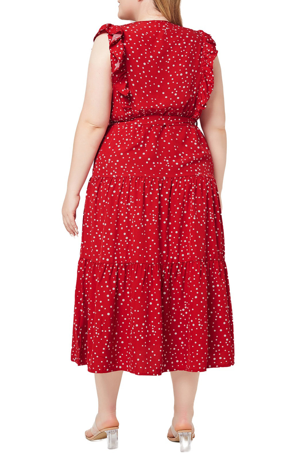 Plus Size Red Print Sleeveless A-Line Midi Dress