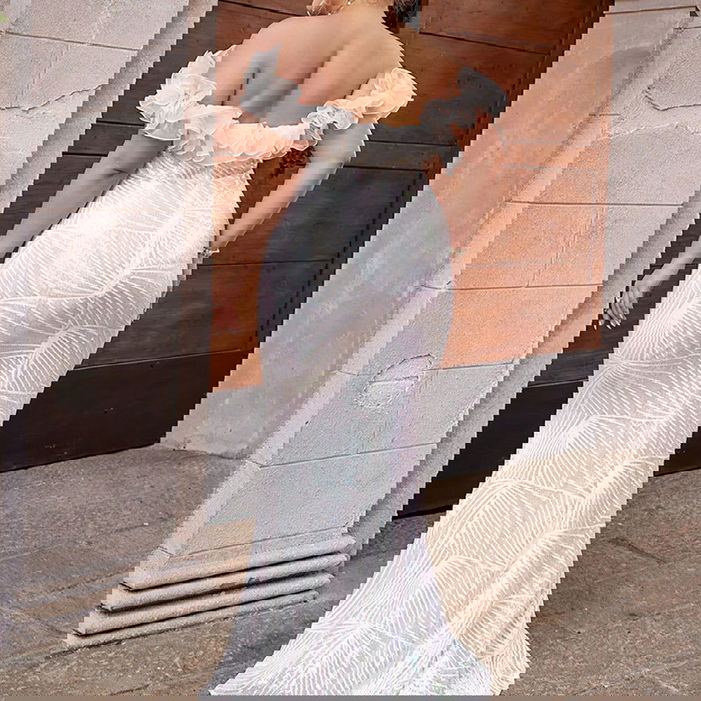 Plus Size Dress Puff Sleeve Sequin Stitching Cocktail Party Tube Top Dress - Fashionpara