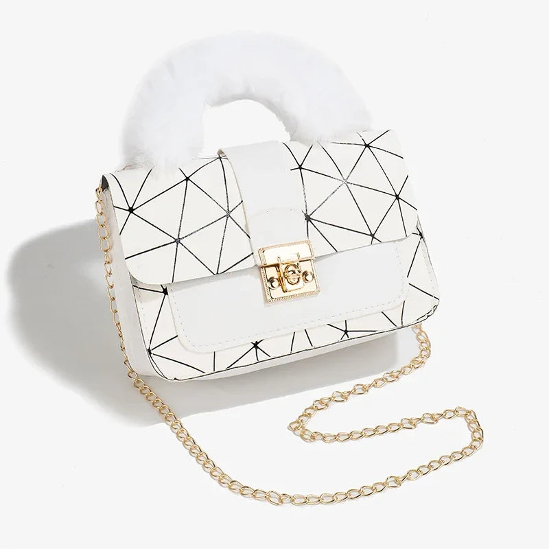 Plush Small Square Printed Messenger Handbag