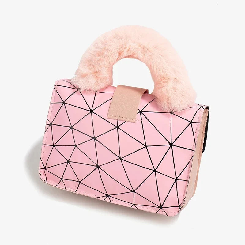 Plush Small Square Printed Messenger Handbag