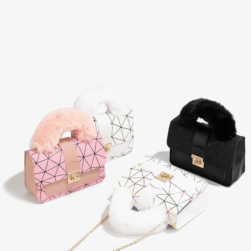 Plush Small Square Printed Messenger Handbag