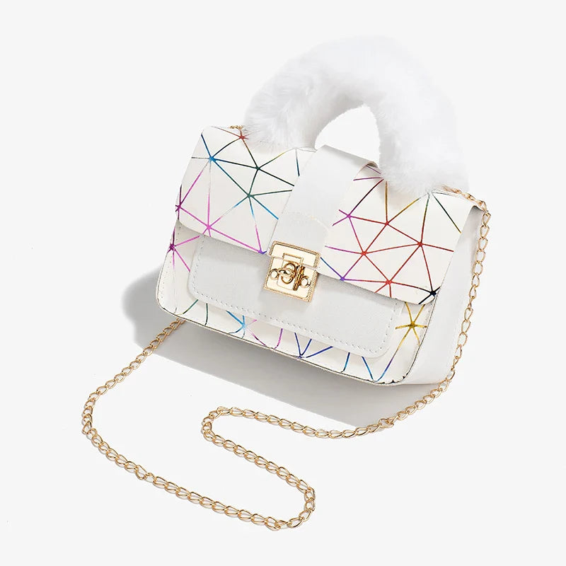 Plush Small Square Printed Messenger Handbag