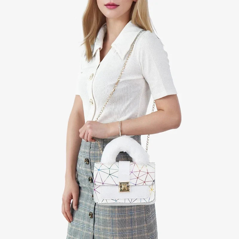 Plush Small Square Printed Messenger Handbag