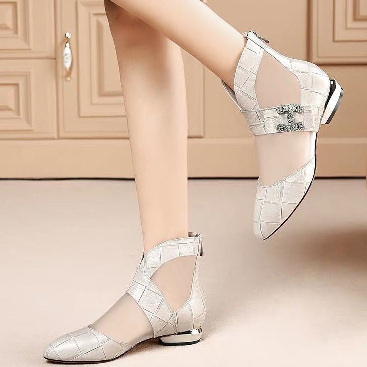 Pointed Mesh Patched Short Boots With Zipper - Mislish