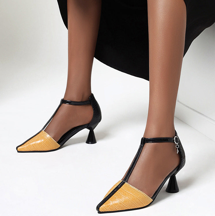 Pointed Toe Heels PU T-strap Sandals - Mislish
