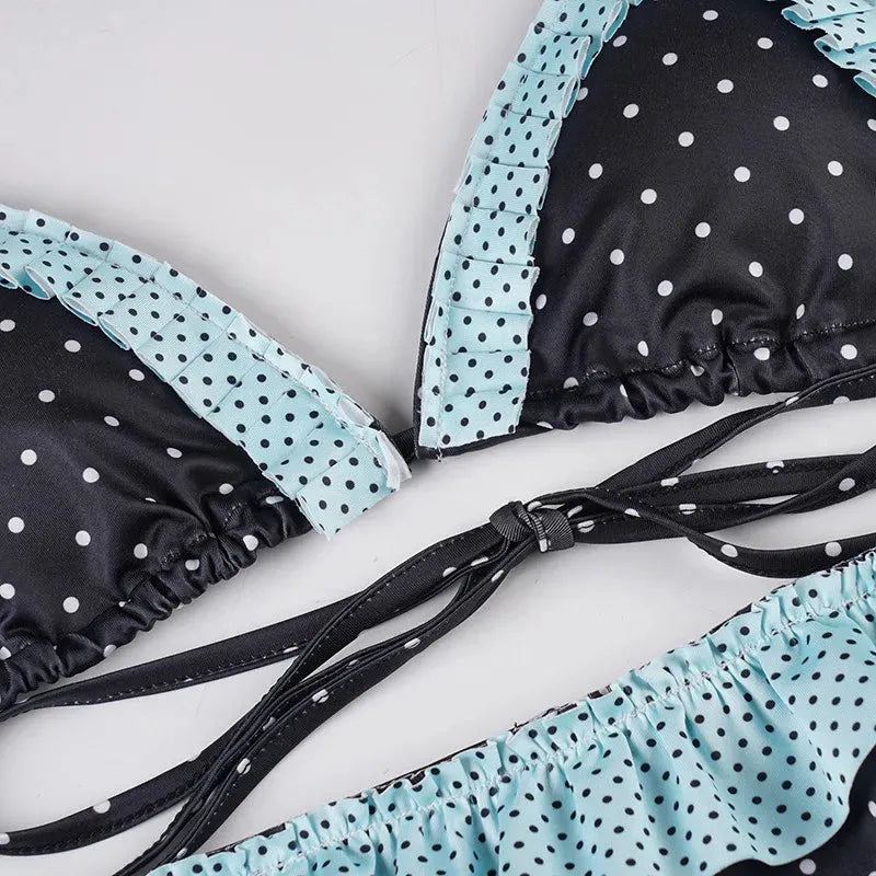 Polka Dot Ruffled Bikini Set - Fashionpara