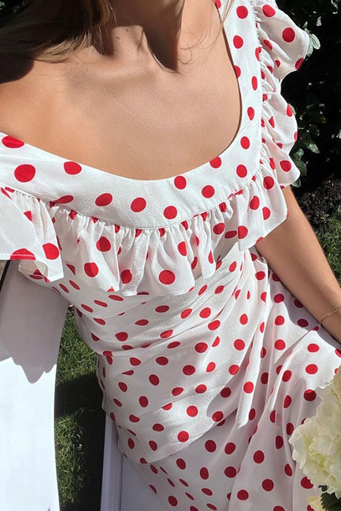 Polka Dots Ruffle Tie-up Midi Dress