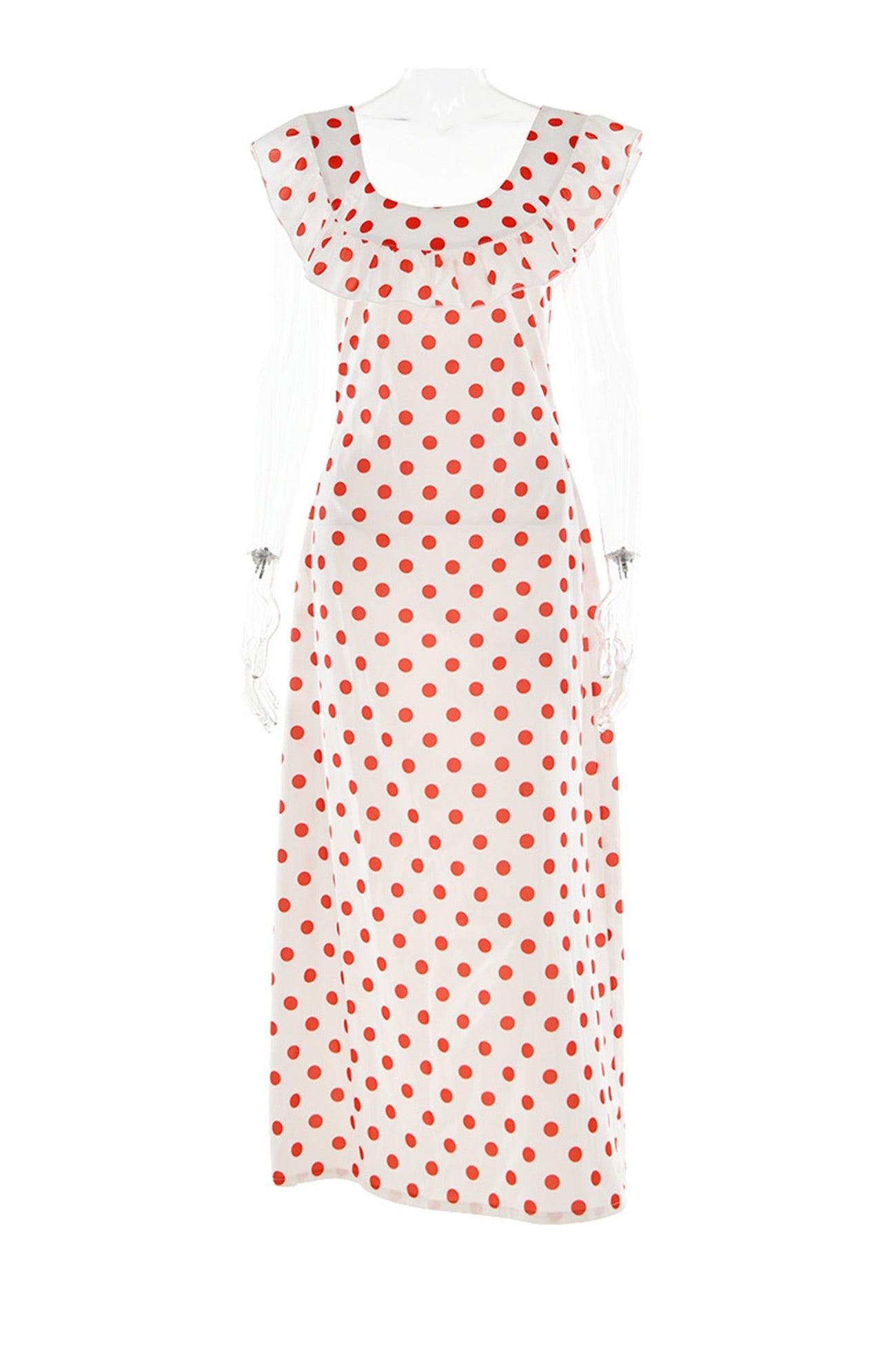 Polka Dots Ruffle Tie-up Midi Dress