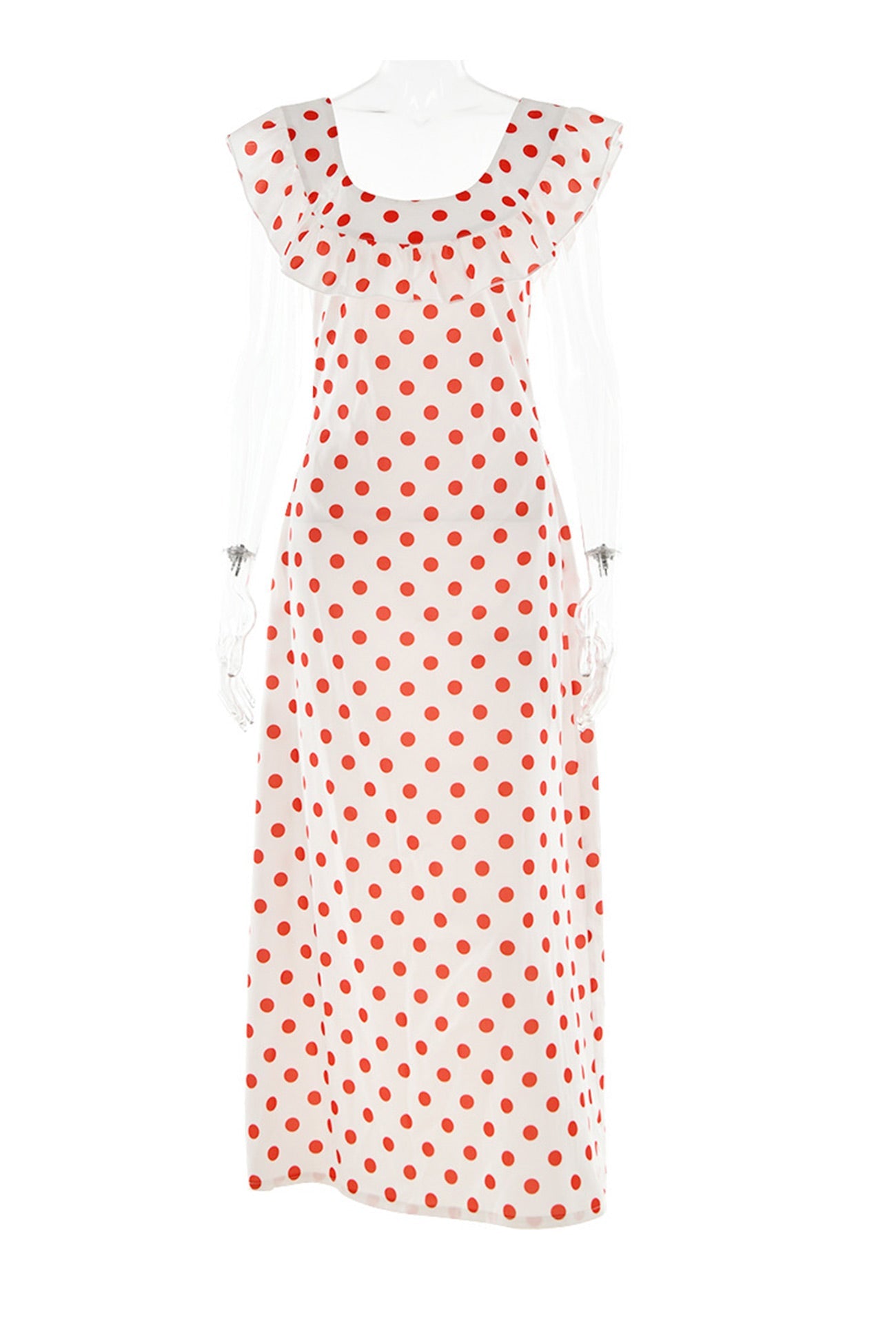 Polka Dots Ruffle Tie-up Midi Dress