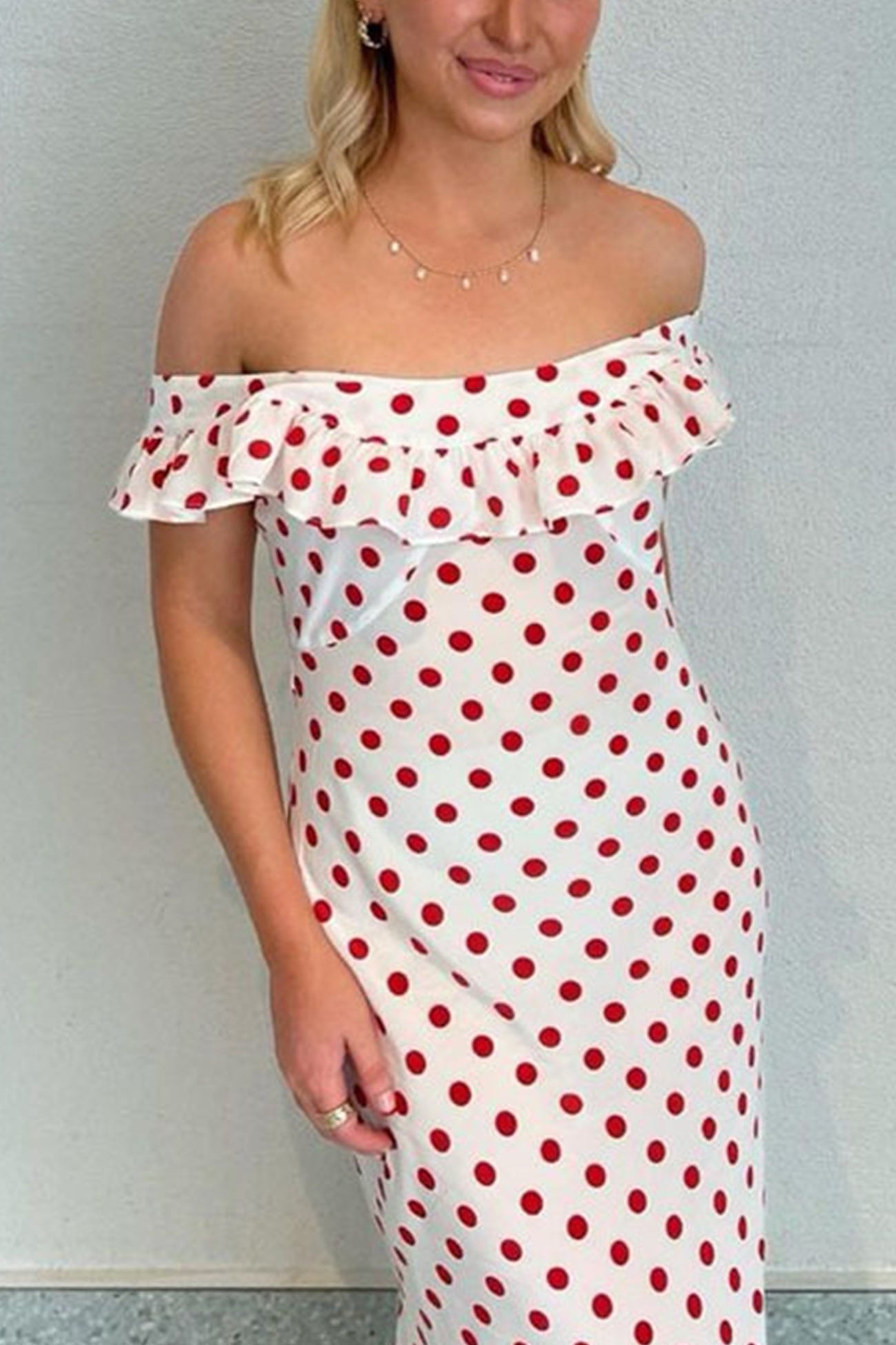 Polka Dots Ruffle Tie-up Midi Dress