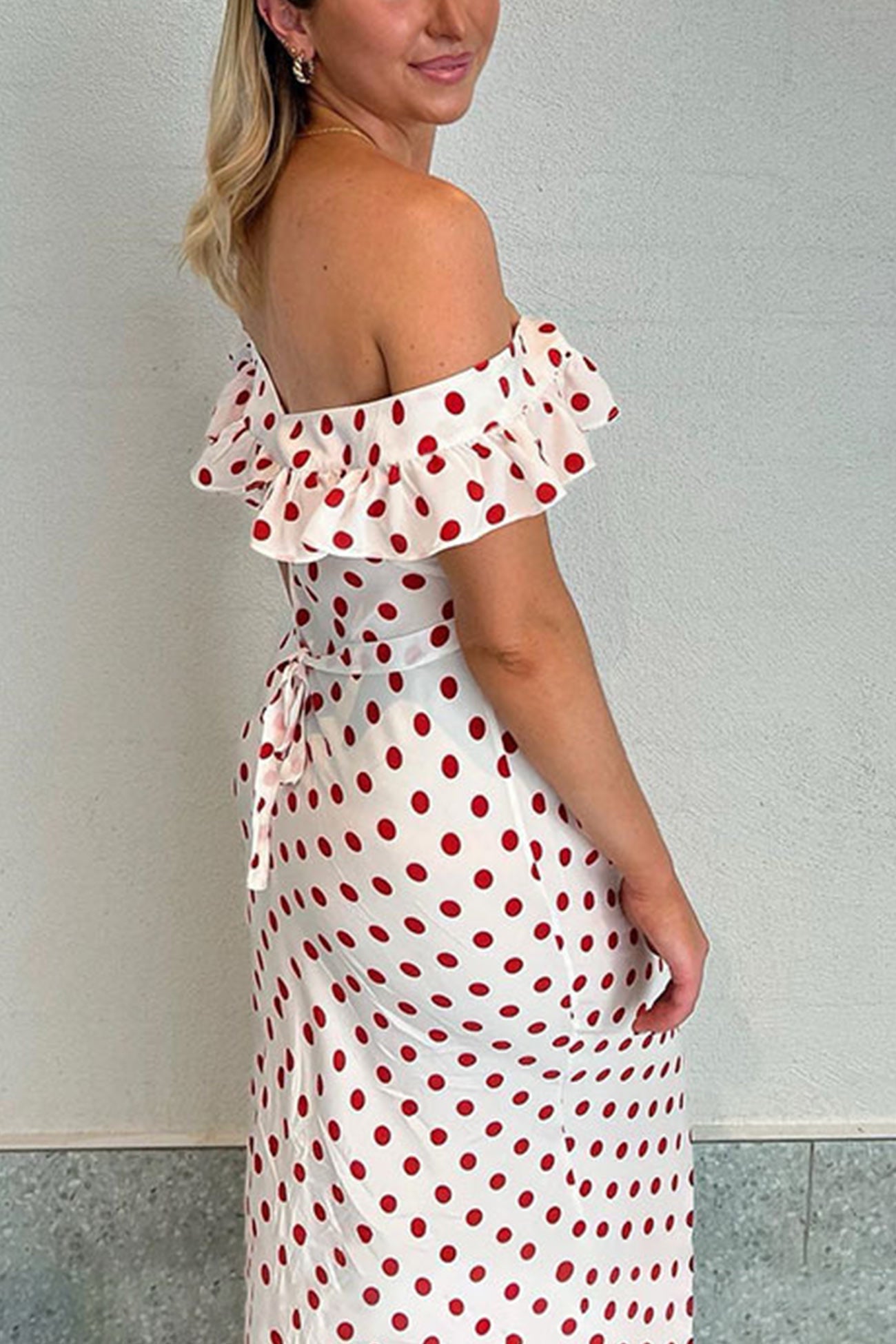 Polka Dots Ruffle Tie-up Midi Dress