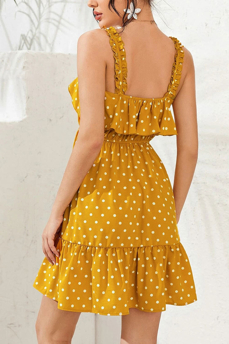 Polka Dot Empire Waist Ruffled Short Dress
