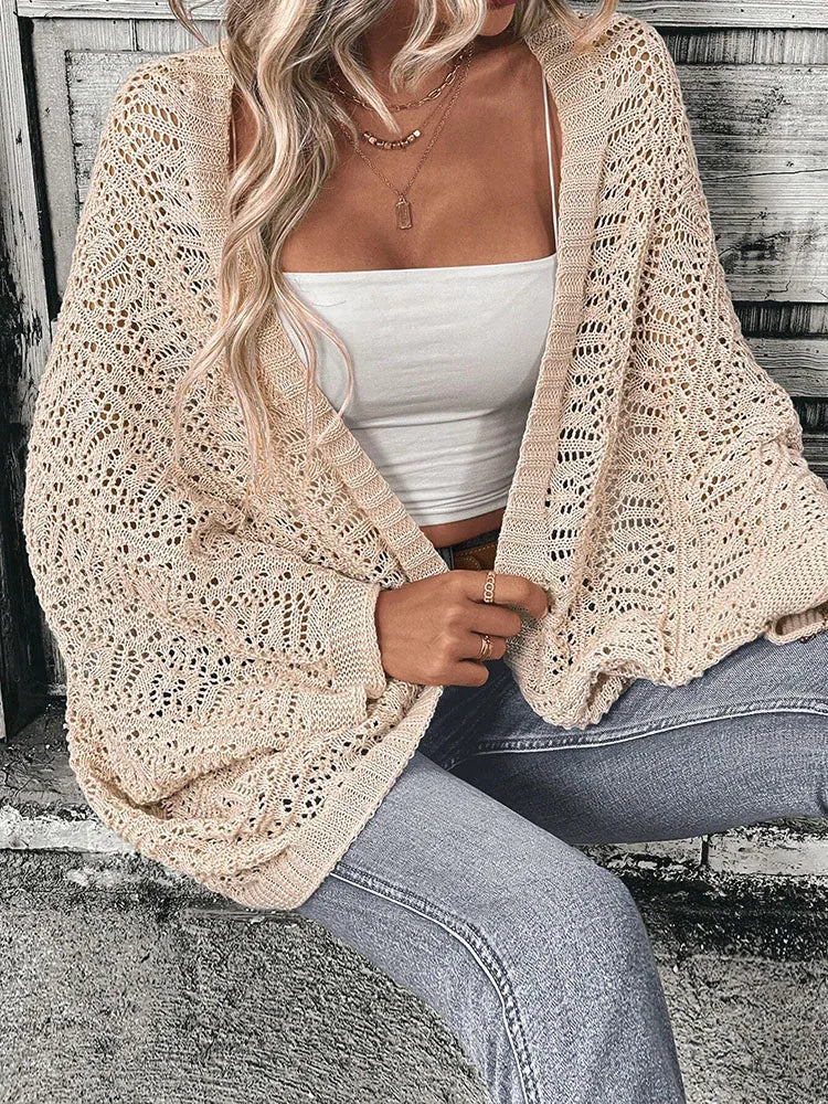 Elegant Front Open Batwing Sleeve Loose Knit Cardigan
