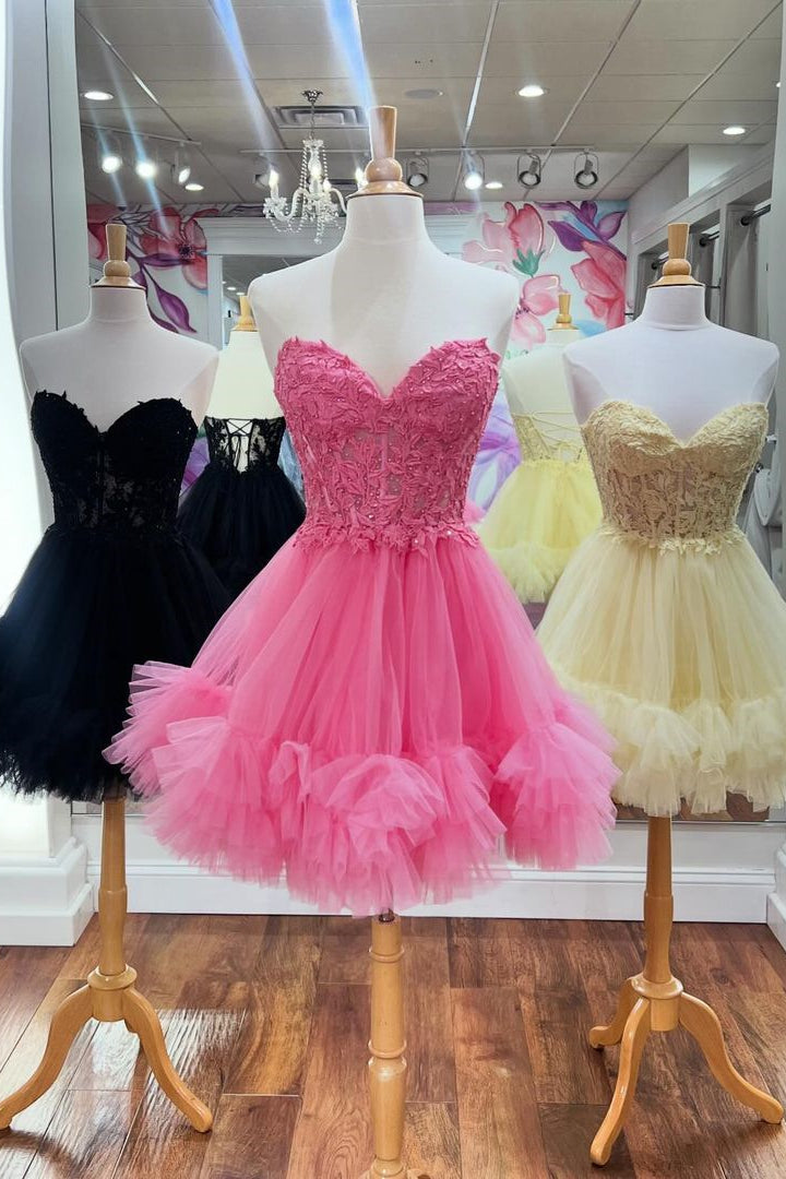 Pretty A-Line Sweetheart Lace Up Short Tulle Homecoming Dress - Fashionpara