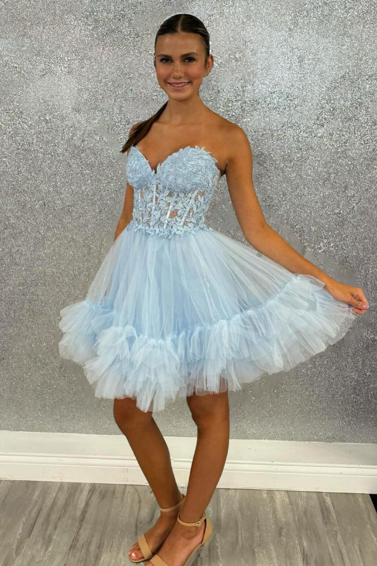 Pretty A-Line Sweetheart Lace Up Short Tulle Homecoming Dress - Fashionpara