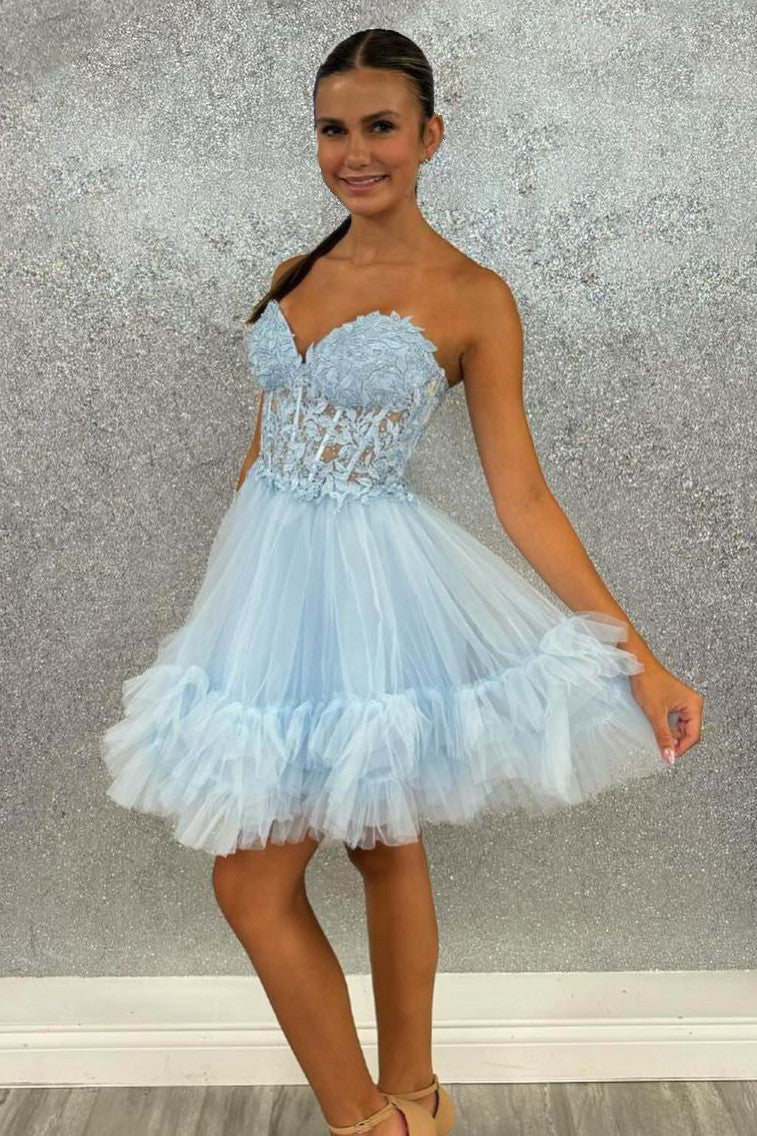 Pretty A-Line Sweetheart Lace Up Short Tulle Homecoming Dress - Fashionpara