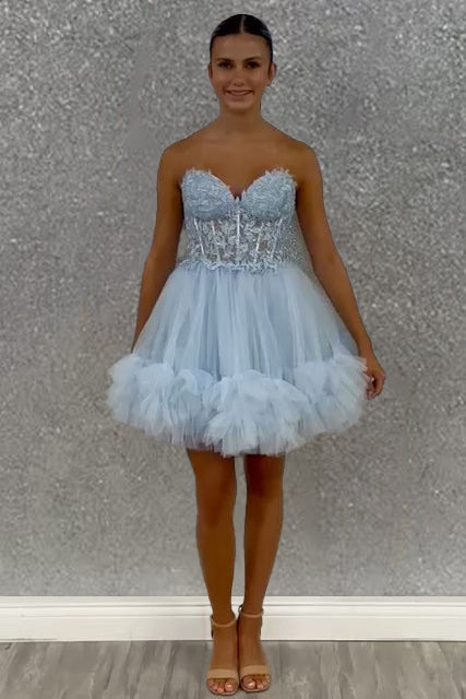 Pretty A-Line Sweetheart Lace Up Short Tulle Homecoming Dress - Fashionpara