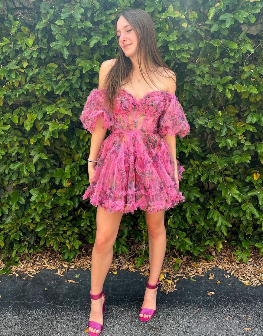 Pretty Cute Puff Sleeves A-Line Short Homecoming Party Dress - Fashionpara