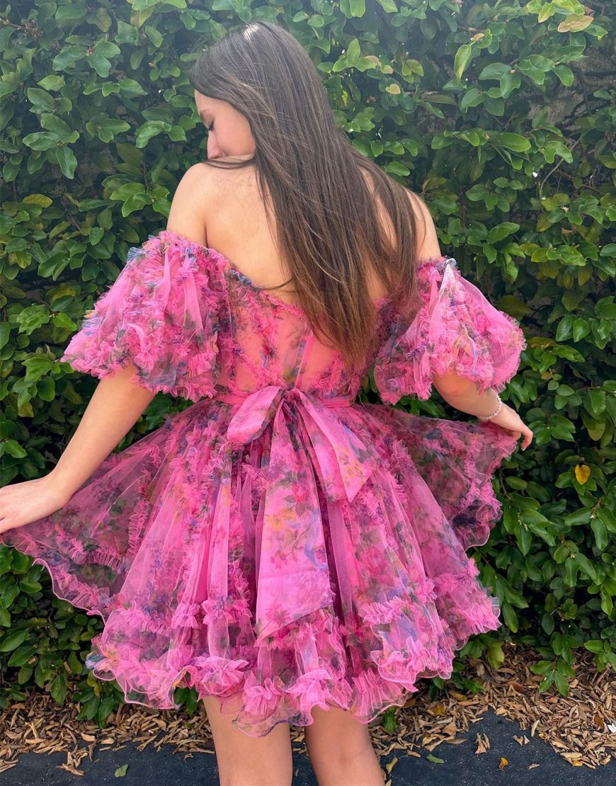 Pretty Cute Puff Sleeves A-Line Short Homecoming Party Dress - Fashionpara