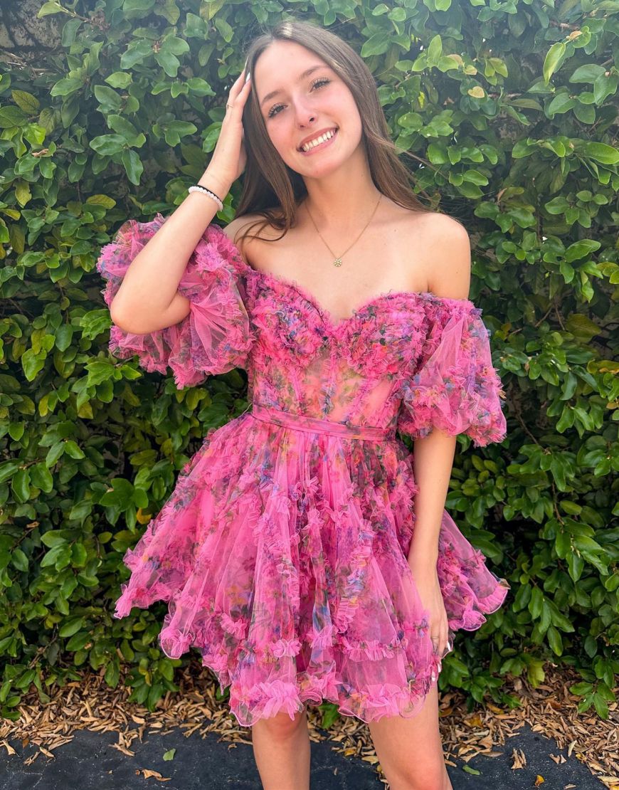 Pretty Cute Puff Sleeves A-Line Short Homecoming Party Dress - Fashionpara