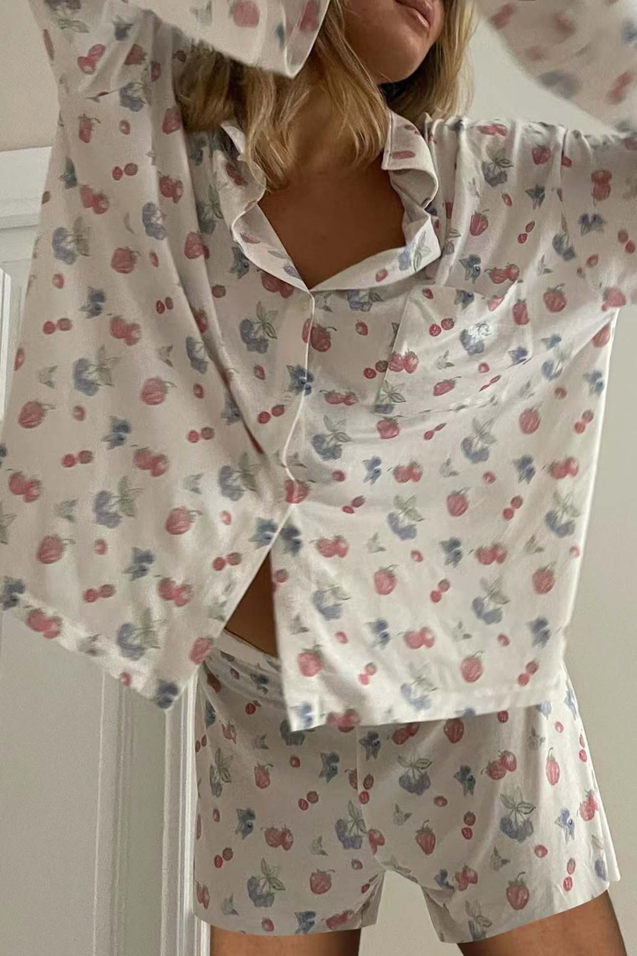 Printed Long Sleeves Button Shirt Shorts Set