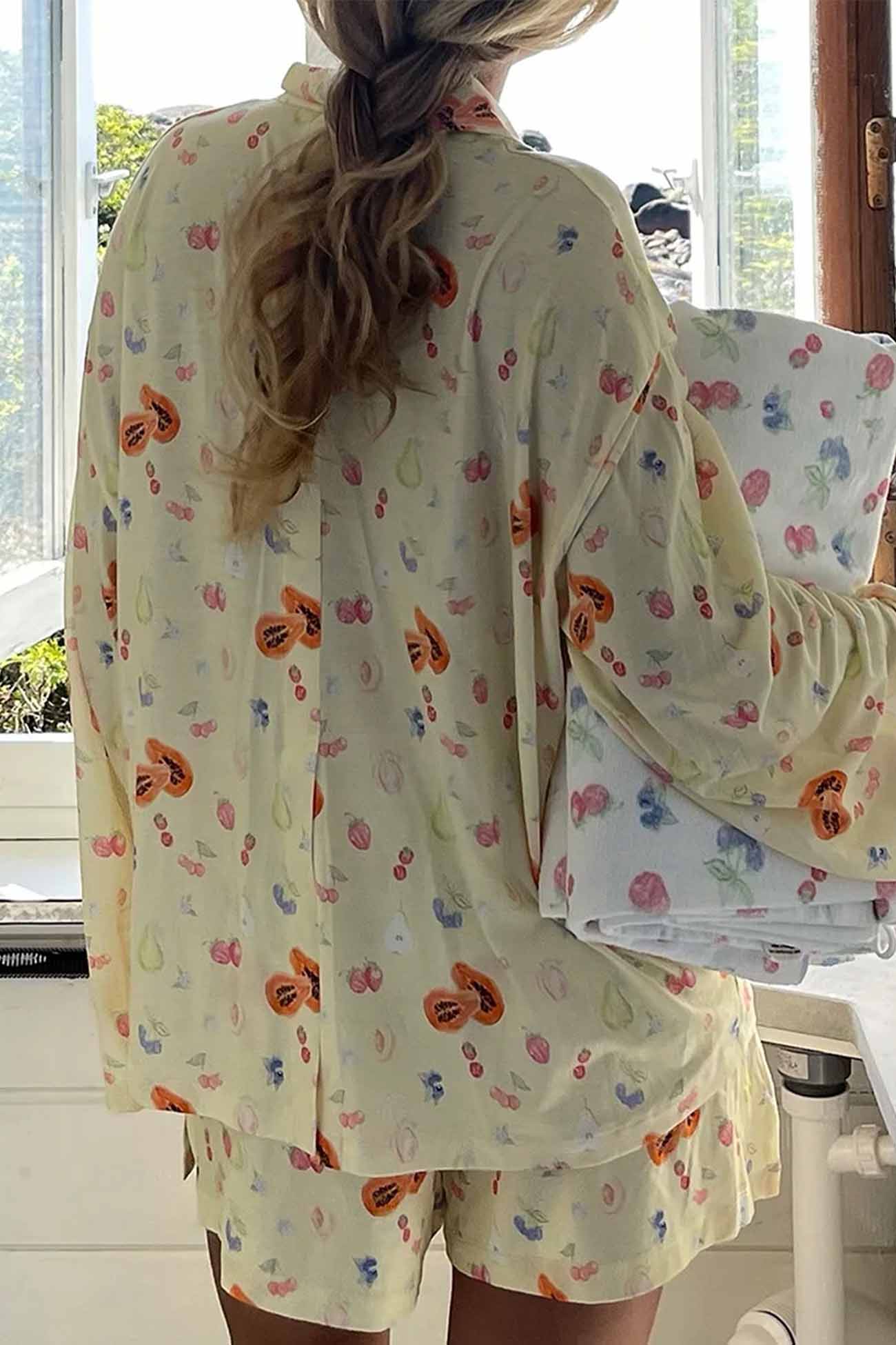 Printed Long Sleeves Button Shirt Shorts Set