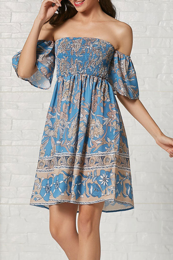 Print Off Shoulder A-line Dress