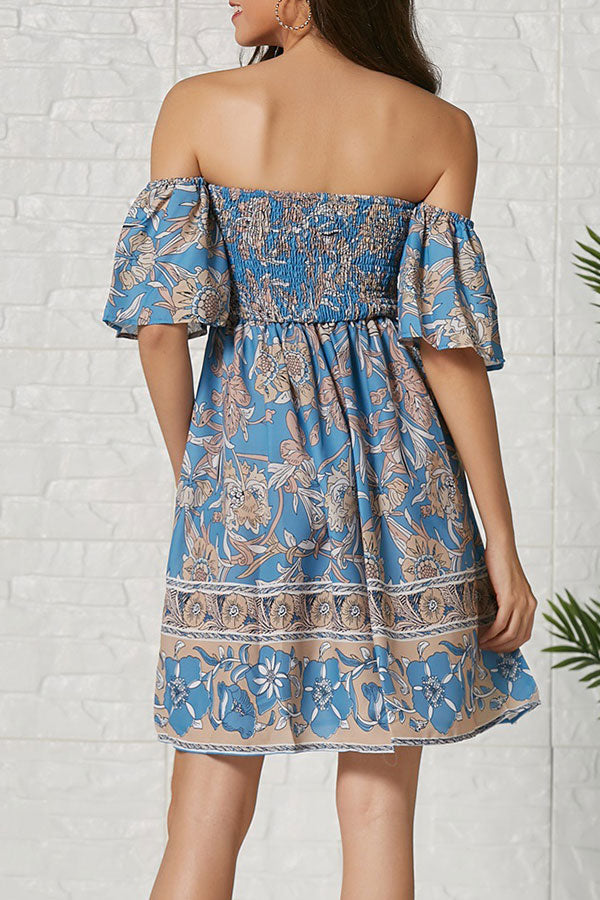 Print Off Shoulder A-line Dress