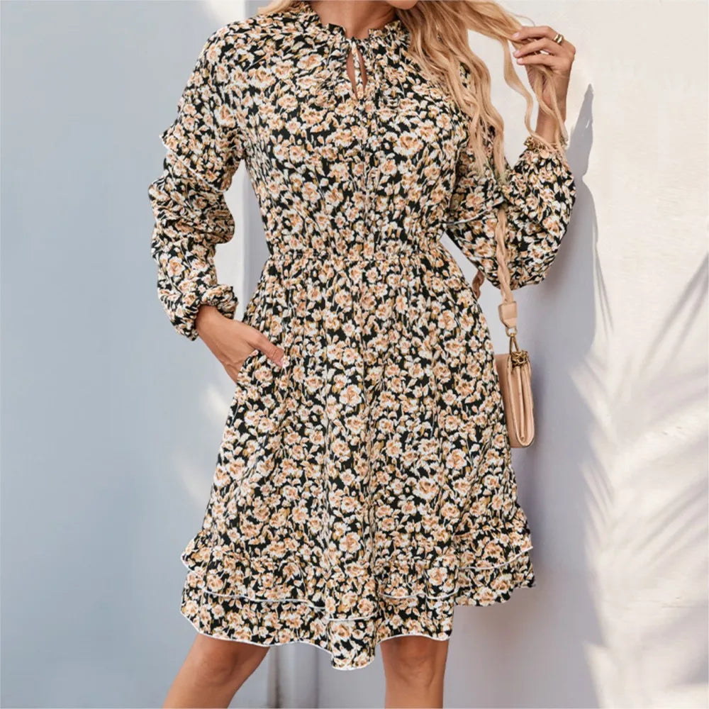 Casual Printed Long Sleeve Floral Dress