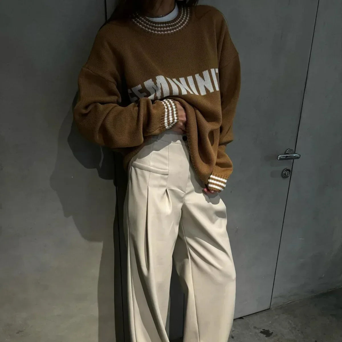 Printed Striped Cozy Loose Round Neck Comfortable 7