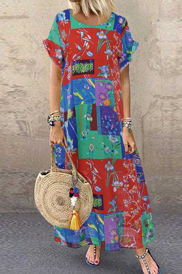 Printed Plus-size Scoop Vacation Dress - Mislish