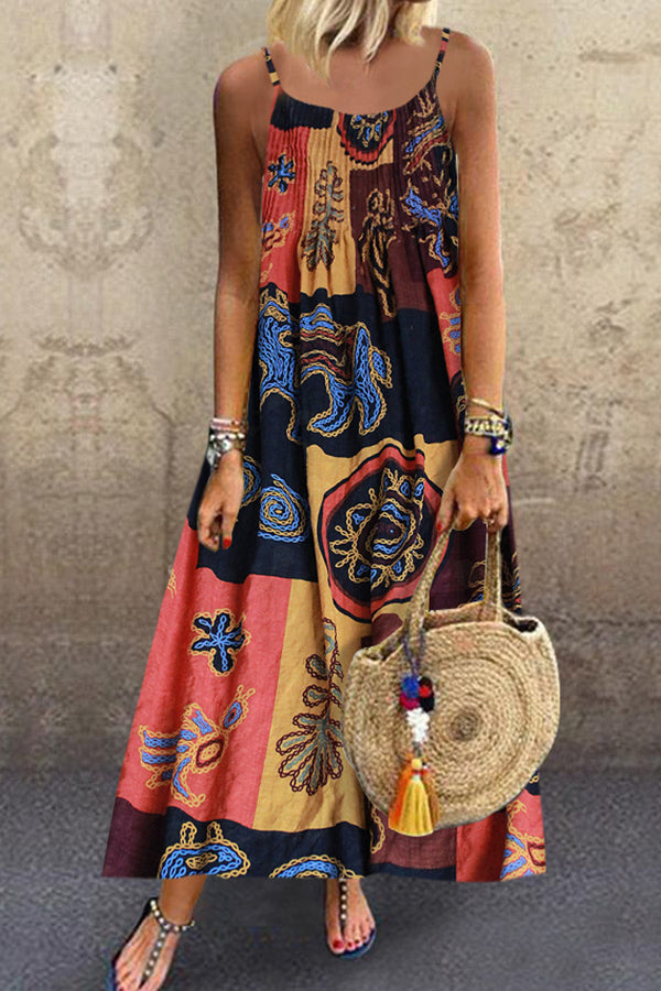 Plus Size Print Sleeveless Spaghetti Straps Maxi Dress - Mislish