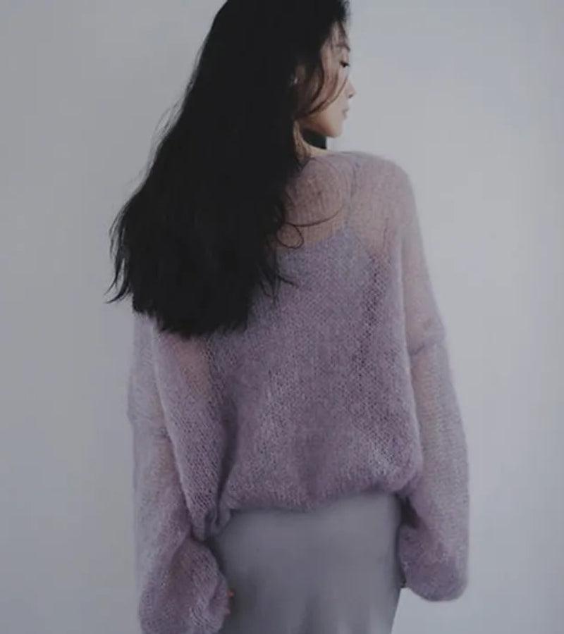 Puff Sleeved Mesh Knit Sweater 2