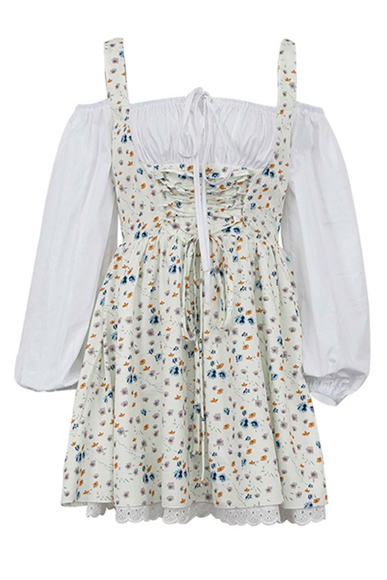 Puff Sleeve Floral Suspender Dress