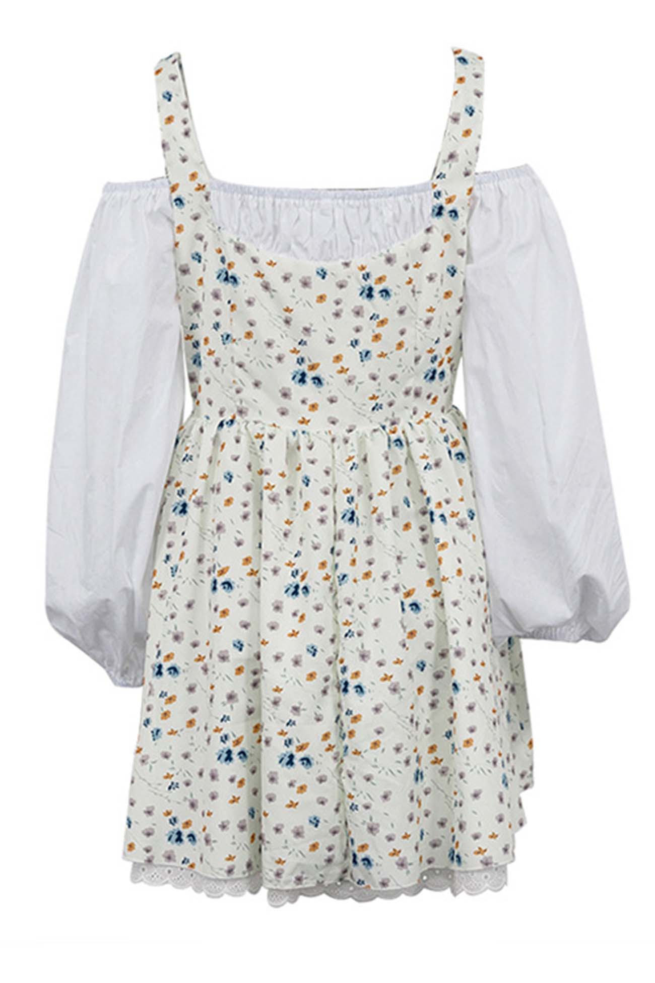Puff Sleeve Floral Suspender Dress