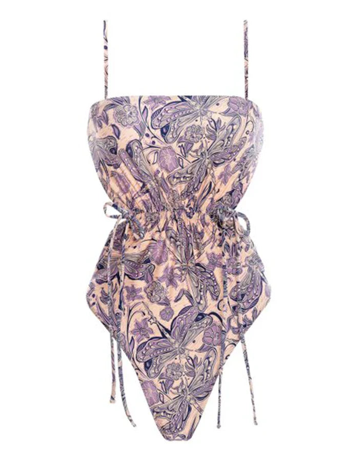 Purple Print Cross Strap Backless One Piece