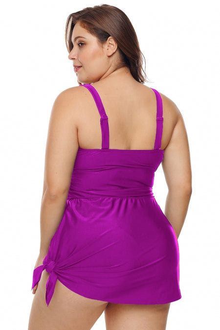 Purple Plus 2 Piece Shoulder Straps Skater Swimdress